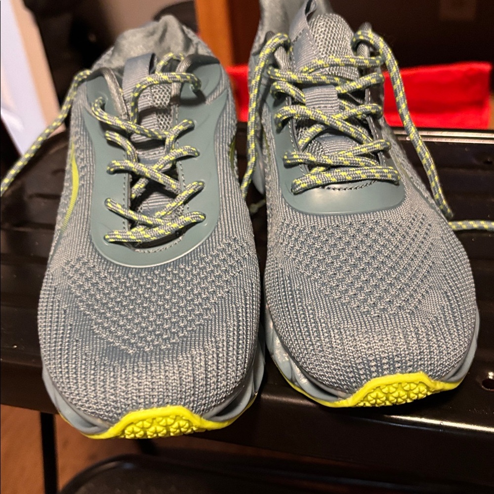 Blue Knit Athletic Sneakers with Neon Lime Accents